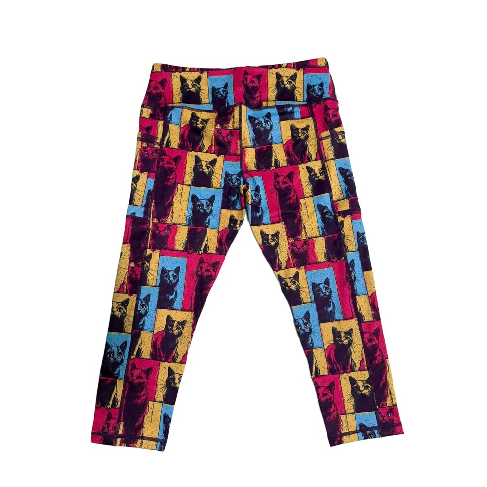 Constantly Varied Gear Capri Leggings Womens L Pop Art Cat Print Pockets CVG